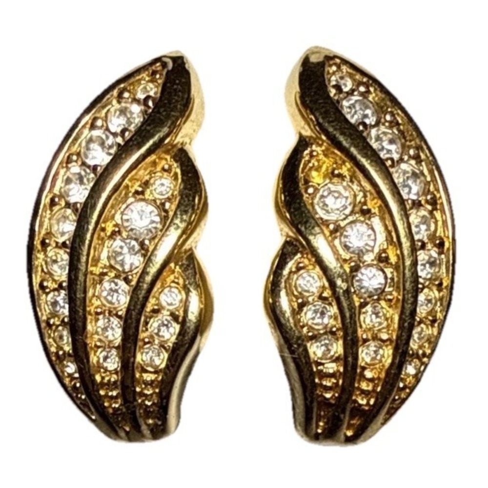 Swarovski America Limited Gold Tone Rhinestone Wing Clip On Earrings J19-45